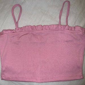Cropped Pink Baby Doll Ruffled Tank Top